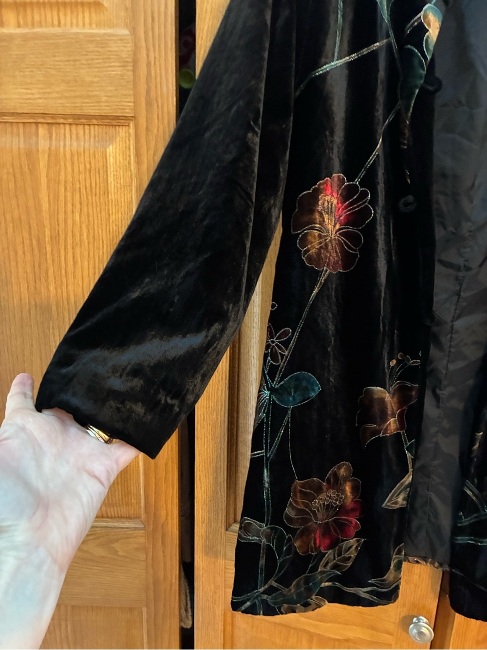 Coldwater Creek Black Velvet Floral Embroidered Long Jacket - Picture 5 of 8